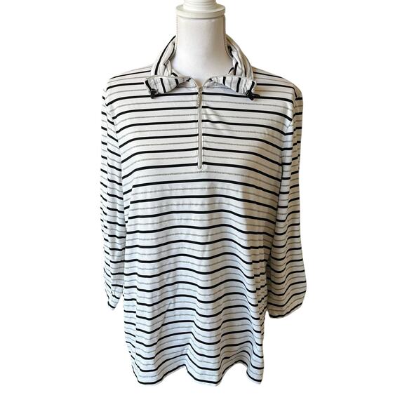 Chico's Zenergy Golf Top Women Size 3 XL 16/18 White Black Silver Stripe Stretch - Picture 1 of 9